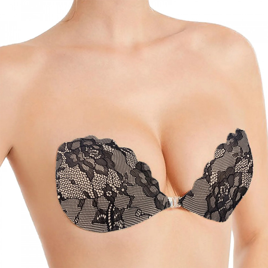 Бюстгальтер-невидимка Fly Bra G00D89 с эффектом Рush Up без бретелей кружевной лиф Черный D
