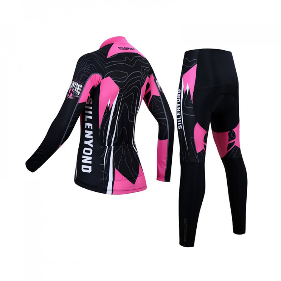 Вело костюм женский Siilenyond SW-CT-057 Полосы длинный рукав штаны Black Pink 3XL