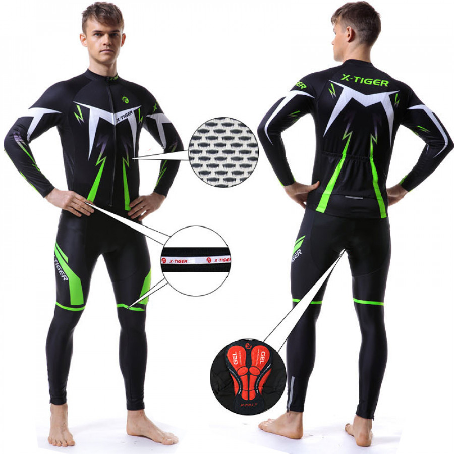 Вело костюм для мужчин X-Тiger XM-CT-013 кофта с длинным рукавом штаны Green S