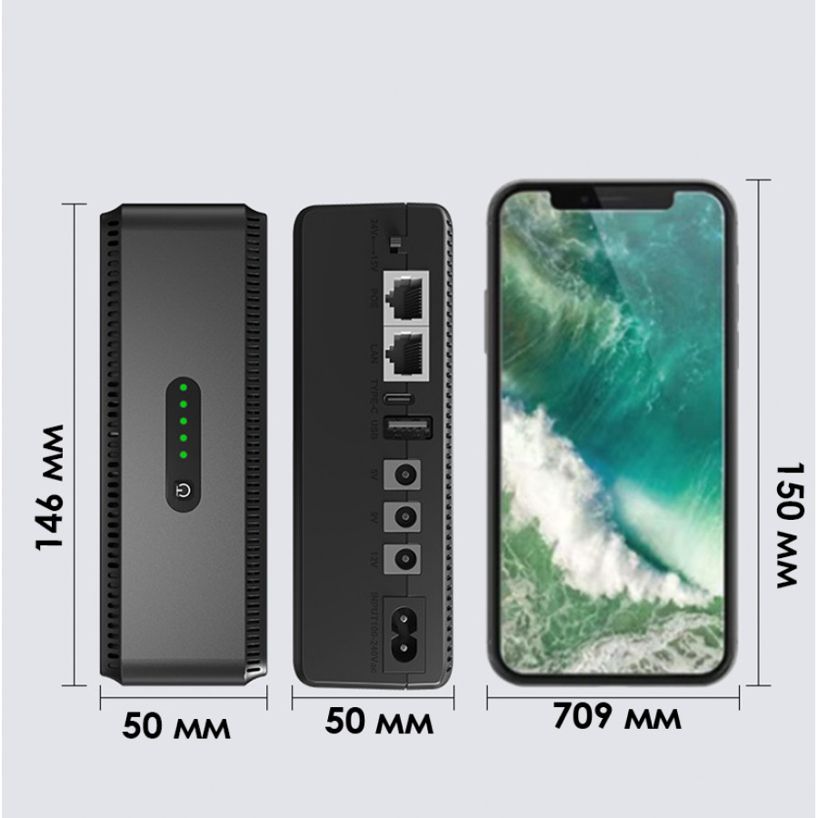 ИБП Andes Mini UPS для WI-Fi роутера 5V 9V 12V 10400 mAh с защитой от короткого замыкания