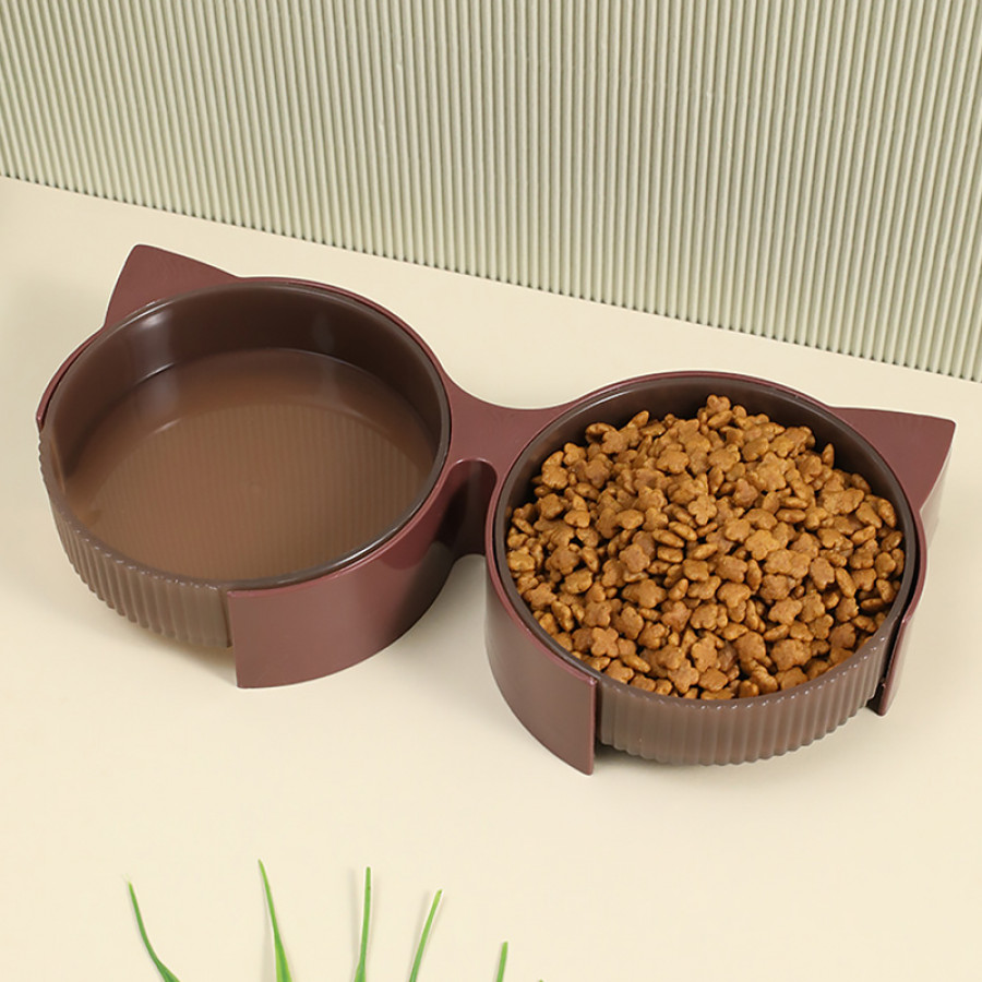 Миска Taotaopets 198807 для котов двойная с ушками Burgundy
