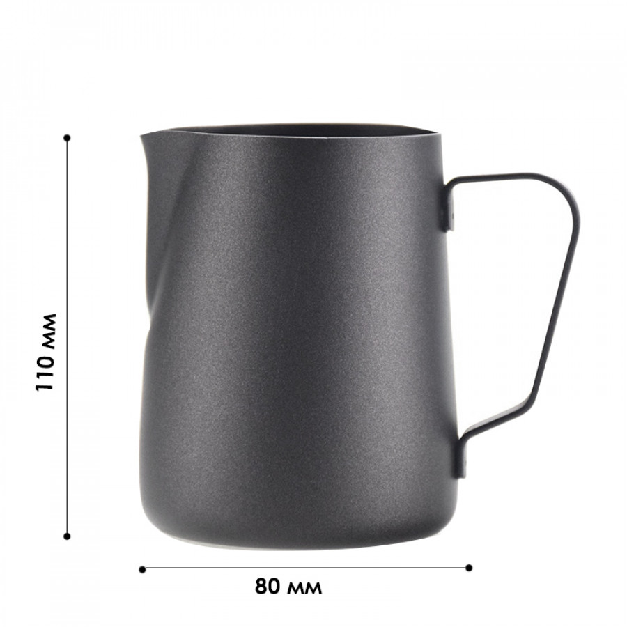 Питчер молочник для кофе Ecocoffeetools LH3560B с тефлоновым покрытием для взбивания молока с длинным носиком Black 600 мл