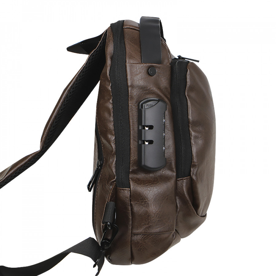 Сумка 694 нагрудная через плечо с кодовым замком влагостойкая Dark Brown