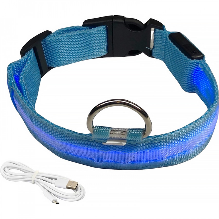 Светодиодный LED ошейник USB светящийся для собак и котов Blue L