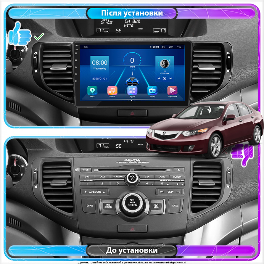 Штатная магнитола Lesko для Acura TSX II 2008-2014 экран 9" 4/64Gb 4G Wi-Fi GPS Top