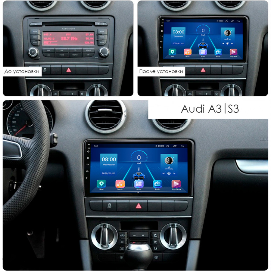 Штатная магнитола Lesko для Audi A3 II (8P) Рестайлинг 2 2008-2013 экран 9" 2/32Gb 4G Wi-Fi GPS Top