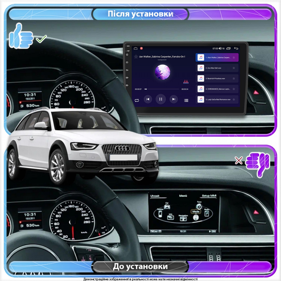 Штатная магнитола Lesko для Audi A4 allroad IV (B8) Рестайлинг 2011-2016 экран 9" 6/128Gb 4G Wi-Fi GPS Top
