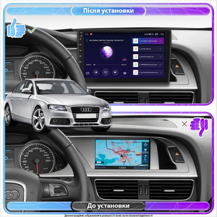 Штатная магнитола Lesko для Audi A4 IV (B8) 2007-2012 экран 9" 2/32Gb 4G Wi-Fi GPS Top