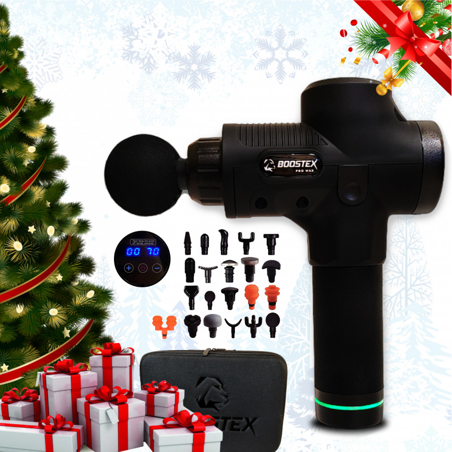 Безкоштовна доставка. Ударний перкусійний масажер Boostex (massage gun) 30 режимів, 21 насадка, батарея