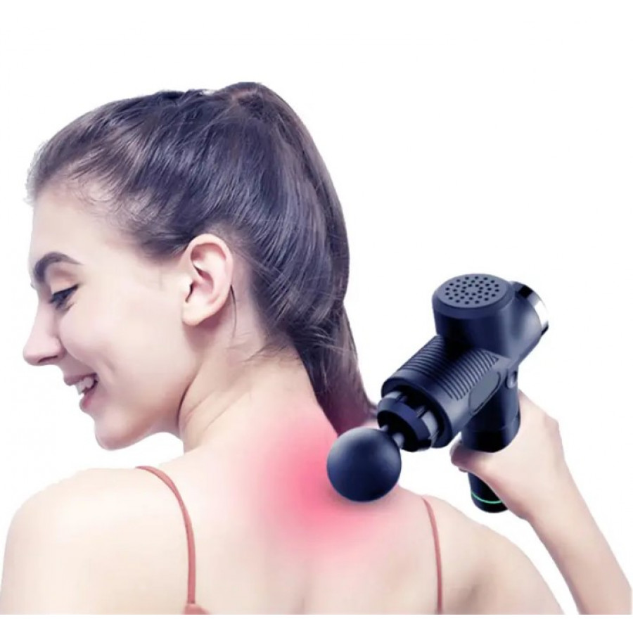 Ударний перкусійний масажер Massage Gun Max - 30 режимів +12 насадок + запасна батарея + кейс (Чорний)