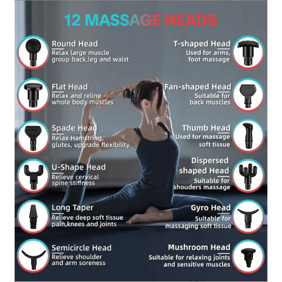 Ударний перкусійний масажер Massage Gun Max - 30 режимів +12 насадок + запасна батарея + кейс (Чорний)