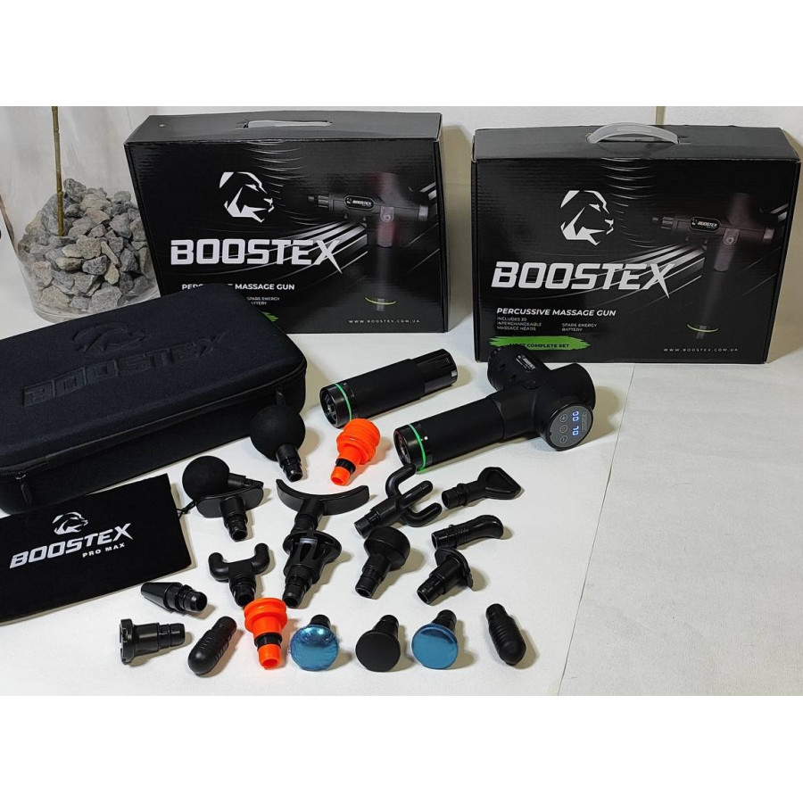 Ударний масажер тригерних точок Boostex PRO MАХ-30 режимів +20 насадок + запасна батарея 2500am/h + кейс у подарунок