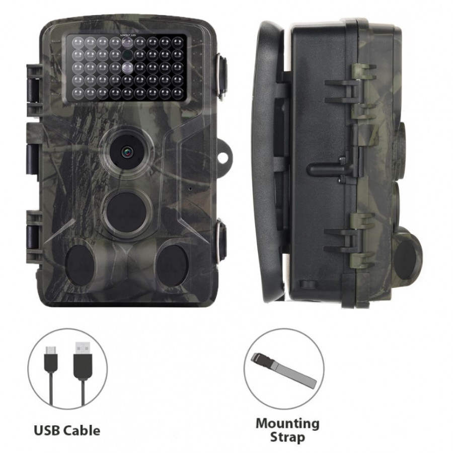 Фотопастка Suntek HC-802A з датчиком руху та нічним зніманням, огляд 120°, захист IP65, дальність 20м — ідеальна камера для охорони.