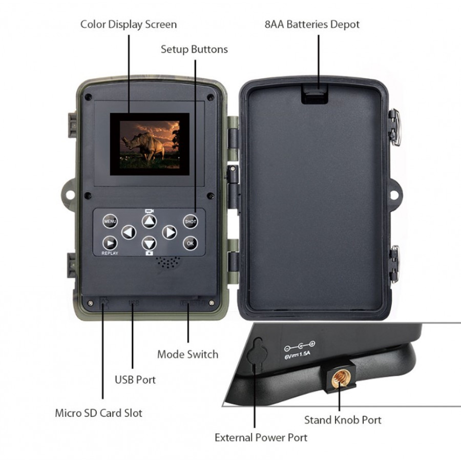 Фотопастка Suntek HC-802A з датчиком руху та нічним зніманням, огляд 120°, захист IP65, дальність 20м — ідеальна камера для охорони.