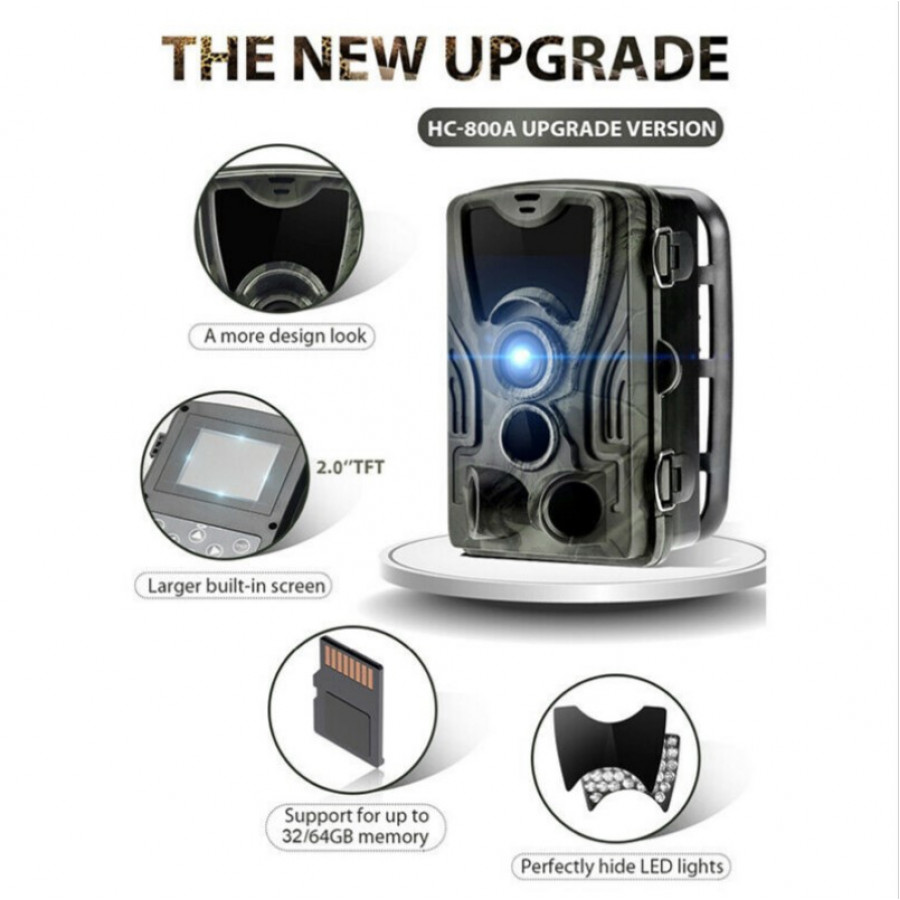 Фотоловушка Suntek HC 801A з дальністю 25 м, кутом огляду 120°, датчиком руху та нічною зйомкою, захистом від вологи та пилу IP65.