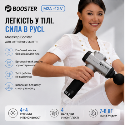Перкусійний масажер Booster M2-A — потужний ударний пістолет для масажу