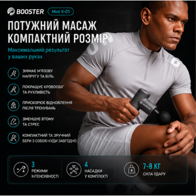 Перкусійний масажний пістолет Booster Mini X-01 (12V) – ефективний масаж для глибокого розслаблення