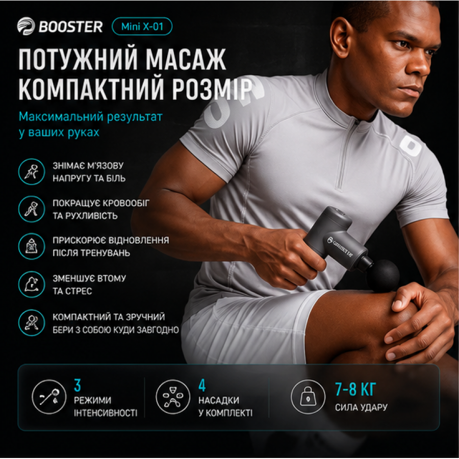 Перкусійний масажний пістолет Booster Mini X-01 (12V) – ефективний масаж для глибокого розслаблення