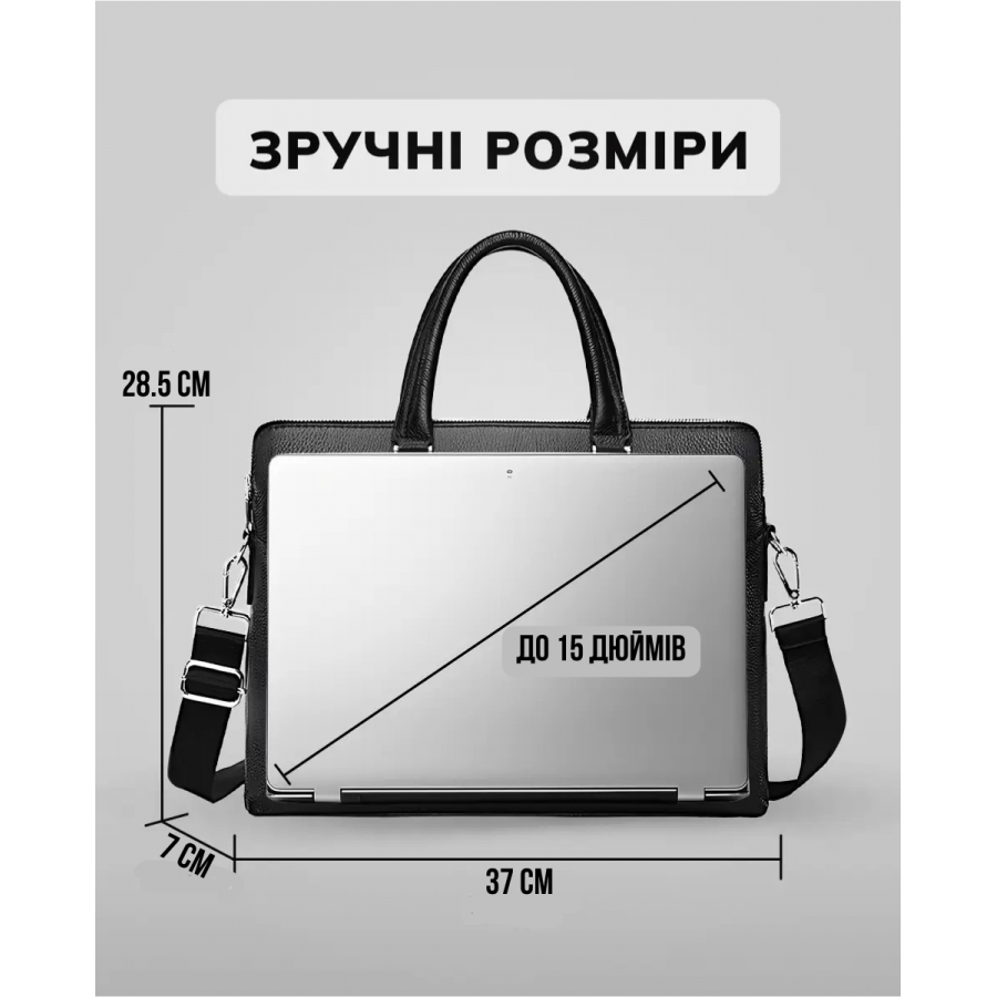 Шкіряна чоловіча сумка для документів та ноутбука 37х28.5х7, офісний діловий портфель Tiding Bag NV23712 чорний