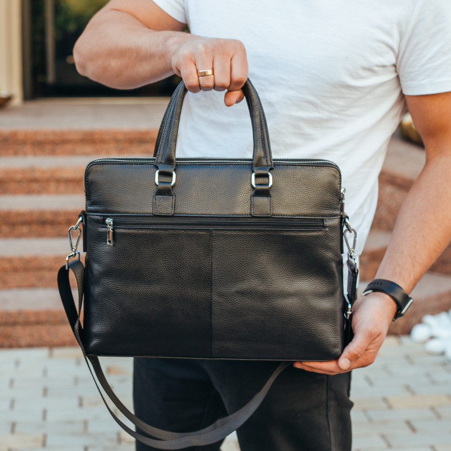 Шкіряна чоловіча ділова сумка 38x29x8, папка портфель для роботи  Tiding Bag 30987 чорна