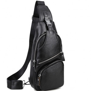 Чоловіча шкіряна сумка-слінг 17х32х7, бананка для роботи та офісу TIDING BAG - MK-96303 чорна