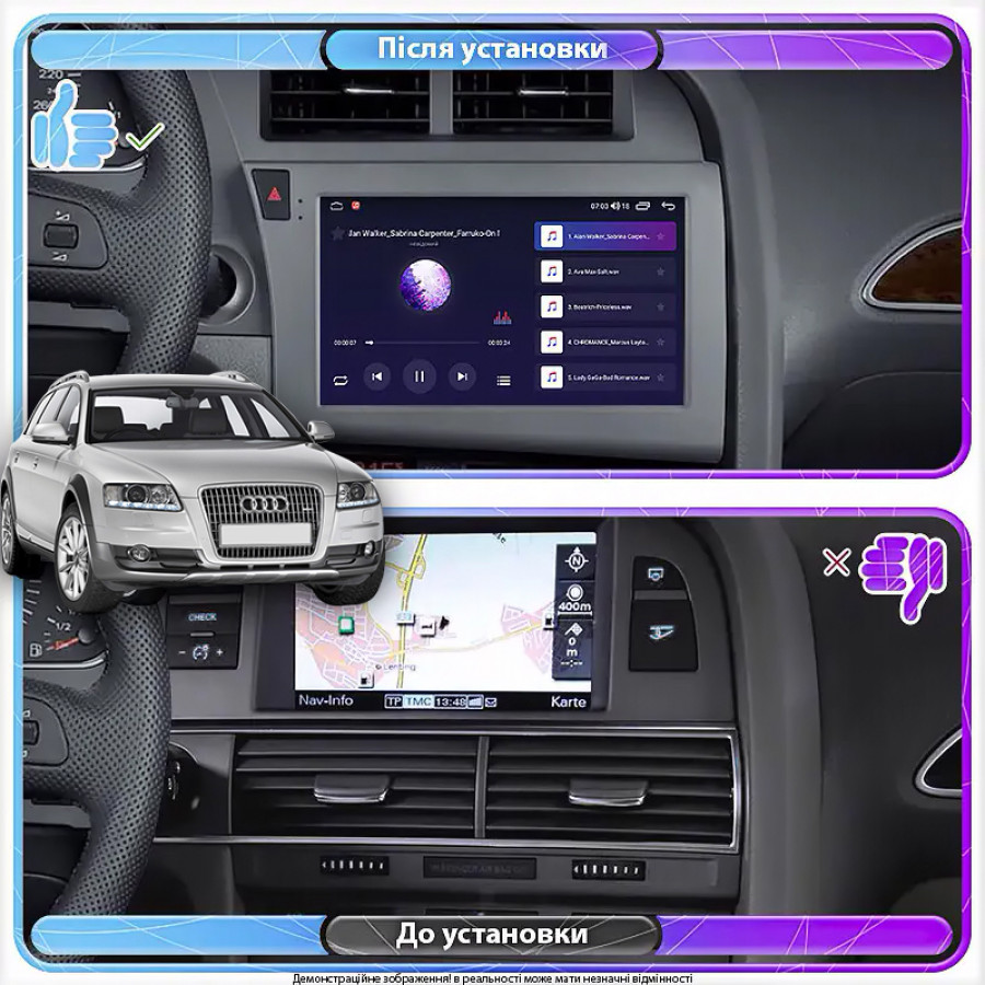 Штатная магнитола Lesko для Audi A6 allroad II (C6) Рестайлинг 2008-2011 экран 9" 4/64 QLED CarPlay 4G Wi-Fi GPS 360 Prime